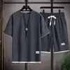 Traje deportivo de verano transfronterizo para hombre de manga corta, camiseta y shorts de corte holgado, ropa de tejido gofrado, atuendo casual versátil para hombre