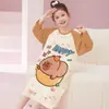 Camisola Feminina Primavera e Outono Manga Longa 2025 Novo Modelo Pijama Mãe e Filha Infantil Roupa de Casa Feminina para Uso Externo