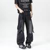 Jeans Masculino 2024 com Alça Desgastada e Costura, Design Desconstruído, Perna Micro Larga, Calça Casual Machete Masculina