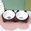 Tigela Dupla Cerâmica para Gatos, Tigela de Água com Proteção de Pescoço, Boca Inclinada Elevada, Tigela de Comida para Gatos, Tigela de Água, Tigela para Pets, Acessórios para Pets