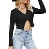 Cardigan Tricotado Sexy Europeu e Americano com Decote V Curto na Cintura 2023 Nicho Elegante Cor Sólida Manga Longa Slim Fit Suéter Tricotado