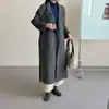 Nuevo Abrigo de Lana Doble Cara Holgado Adelgazante Súper Largo Por Encima de la Rodilla Ropa de Abrigo de Lana Invierno Gris Delgado