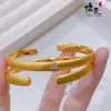 Conjunto de Joias Pulseira Anel Cabaça Escovada Diamante Brilhante High-End Estilo Mid-Century Ouro Areia Popular do Xiaohongshu