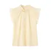 Tops de Moda Holgados con Mangas Acampanadas, Estilo Fresco y Dulce, Venta al por Mayor, Comercio Exterior, Transfronterizo, Bordes Fruncidos, Estilo Europeo y Americano