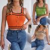 Gran Venta 2024 Verano Color Contraste Botón Sin Mangas Ombliguera Suéter Top de Vacaciones Ropa de Mujer Transfronteriza de Amazon