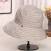 Chapéu de pescador listrado leve e respirável estilo japonês para mulheres, chapéu bucket dobrável versátil de aba larga para viagens ao ar livre de verão e proteção solar
