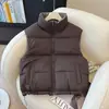 Colete de algodão acolchoado com gola color block dupla face para mulheres, curto, solto, sem mangas, casaco casual quente de outono e inverno