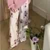 Talla L Algodón Seda Verano para Mujer Holgados Largos Pantalones de Maternidad Ropa de Dormir Puro Algodón Finos de Pierna Ancha con Efecto Refrescante