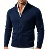 E-commerce Transfronteiriço Europeu e Americano Suéter Cardigan de Tricô Cor Lisa Masculino Zíper Camada Base Lisa Cor Base Suéter Gola Alta