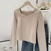 Camiseta Sencilla de Color Sólido con Cuello en V y Manga Larga para Mujer, Primavera y Otoño, Camiseta Base de Terciopelo Alemán Cepillado, Top Estilo Coreano Ajustado