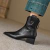 Botas Vaqueras Retro Francesas de Cuero Suave con Boca en V para Mujer Otoño e Invierno Nuevo Look Elegante Adelgazante Tacón Medio Grueso Botines Chelsea