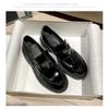 Preto Novo Solado Macio Couro Genuíno Solado Grosso Estilo Britânico Sapatos de Couro Pequenos Mocassins Sapatos Femininos Slip-On Saltos Grossos Retrô