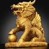 Enfeites de Kirin de Cobre, um Par de Kirins Macho e Fêmea Pisando em Lingotes, Kirin Bagua Decorações de Mesa para Casa e Escritório, Kirin de Fogo