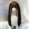 Peluca Lolita para Mujer, Cabello Largo Liso con Flequillo Natural, Doble Cola de Caballo, Estilo JK, Peluca Voluminosa Natural de Cabeza Completa