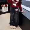 Conjunto de gato KT estilo coreano, nova coleção outono/inverno, apresentando uma polo doce e fofa com tema de gato e calça jeans casual, um conjunto de duas peças