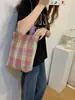 0661 Bolsa de Lona 2025 Nueva Fresca Cuadros Bolso de Hombro Bolso de Mano Bolso para Estudiante de Clase Bolso de Hombro de Gran Capacidad