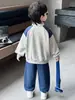 Conjunto de primavera y otoño para niños con cierre de cremallera, conjunto deportivo de dos piezas para niños estilo coreano, ropa elegante para niños pequeños