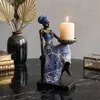 Adorno de escultura para candelabro de mujer africana de artesanía de resina de estilo minimalista nórdico y retro para decoración de sala de estar, mueble de TV y mesa de comedor