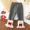 Leggings Femininos 2026 Novo Estilo Coreano com Forro de Lã, Espessos, Estilosos, Confortáveis, com Laço 3D e Meias Franzidas
