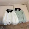 Suéter de punto con cuello, suave y acogedor, de estilo coreano, con bloques de color, nuevo top cárdigan versátil, suelto y casual, para mujer, de principios de otoño