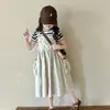 Conjunto de Vestido de Longitud Media para Niñas 2026 Nuevo Estilo Ropa de Trabajo Vestido de Tirantes Elegante Conjunto de Dos Piezas Rayado de Manga Corta para Niños