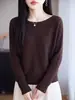 Suéter de Punto con Cuello Redondo para Mujer Estilo Básico Manga Larga Pulóver Sencillo Color Sólido Adelgazante Capa Base Superior Otoño Invierno Versátil