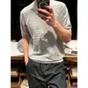 Camiseta de Verano para Hombre de Punto Jacquard con Cuello Redondo, Manga Corta, Estilo Old Money, Huecos en Forma de Fila, Cómoda, Transpirable y Fresca