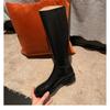 Botas de Piel de Vaca Estilo Mamá de Uva, Botas Delgadas Pequeñas con Bordado de Camelia para Mujer, Botas de Montar Altas, No Más Arriba de la Rodilla