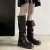 Moda doce fresco ar rede vermelho vento cabeça redonda versão coreana de botas de pilha 2024 inverno fivela escondida pode ser dobrada, mas botas de joelho