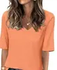 Camiseta feminina de manga curta com decote V, europeia e americana, para 2026, de cor sólida, solta, casual, de meia-manga, para o verão, vestuário feminino Amazon
