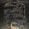 Moletom de Alta Qualidade Estilo Coreano com Estampa de Letras Rasgado Lantejoulas Gola Redonda Outono e Inverno Popular Blusa de Manga Longa Roupas Masculinas da Moda