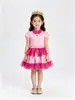 Conjunto de Vestido Rosa de Superman para Niñas Falda Abullonada de Gasa Brillante con Capa y Diadema Disfraz para Actuación del 1 de Junio Halloween