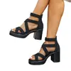 Sandalias de mujer de punta abierta con tacón grueso de talla grande transfronterizas, sandalias romanas de tiras cruzadas de moda con cremallera trasera y tacones altos de plataforma impermeables