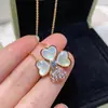Versión de Alta Gama de Pendientes de Nácar Blanco Natural Chapados en Oro de 18 Quilates Estilo Van Gogh, Pendientes de Trébol de la Suerte en Forma de Corazón con Incrustaciones de Diamante, Directo del Fabricante