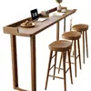 Mesa de Bar em Madeira Maciça com Acabamento na Borda, Estilo Minimalista Nórdico, Adequada para Uso Doméstico, Mesa de Pernas Altas para Varanda, Mesa Longa Próxima à Janela, Mesa Grande e Plana para o Lado da Janela