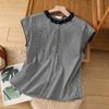 Camisa a cuadros con cuello de encaje vintage de tiro real para mujer, nueva camisa pequeña de verano 2024 con mangas holgadas y temperamento para cubrir los hombros