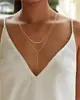 Colar Longo Lariat Simples Novo Transfronteiriço Europeu e Americano Moda Corrente de Clavícula de Cobre Colar Pingente em Y Colar com Contas