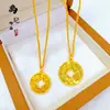 Colgante Brillante Efecto Hielo de Buena Suerte Bañado en Oro Tendencia de Tiktok, Collar de Moneda Atrae Riqueza al por Mayor