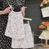 Nuevo conjunto de tirantes estilo pintura al óleo de verano para niñas, falda con tirantes y pantalones de dos piezas, conjunto de chaleco y falda de estilo occidental para bebés y niñas, celebridad de internet