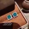 Anel de Gema Verde Água Amor no Rio Sena Folheado a Ouro 18K Rico e Charmoso Brincos de Zircônia Geométrica Azul Verde