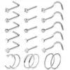 Set Combinado Transfronterizo de Piercings Nasales, Aros Nasales, Set de 21 Piezas con 5 Diamantes, Acero Inoxidable para Piercing Corporal, Set de Joyería Nasal, Decoraciones