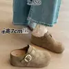 Zapatos sin cordones de piel auténtica de 7 cm de altura para mujeres menudas, estilo Birkenstock sin talón, mules cerrados para mujer