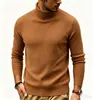 Suéter Masculino Outono Inverno Novo Europeu Americano Gola Alta Cor Sólida Listras Slim Fit Malha Quente Camada Base Masculina