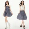 Vestido de tubo Mali Mary & Cuadros Retro|Vestido de tubo de dos usos|Falda casual de línea A para mujer Cuadros azules