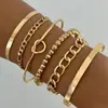 Moda Retro Europea y Americana Joyería Transfronteriza Pulseras Apilables Geométricas Simples Pulsera Abierta Redonda Dorada Pulido Conjunto