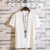 Camiseta de Lino Estilo Chino Verano 2026 para Hombre Color Sólido Algodón-Lino Manga Corta Cuello en V Sencilla Talla Grande Ropa de Lino para Hombre