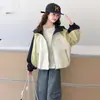 Chaqueta con capucha de bloques de color estilo coreano para niñas, nueva colección primavera/otoño 2026, chaqueta con cremallera elegante y casual para niños mayores