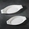 Prato Branco Oval Formato Barco de Banana Cerâmica Simples Louça Casa Restaurante Criativo Queijo Assado Arroz Prato Prato Ocidental