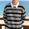 Sudadera de Manga Larga a Rayas y Bloques de Color Estilo Universitario Americano Otoño 2026, Unisex, Versátil, Corte Holgado tipo Polo
