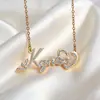 Collar Personalizado con Letra de Acero Inoxidable Estilo Europeo y Americano con Cadena para Clavícula Incrustada de Diamantes, Collar Dorado Brillante con Forma de Corazón Estilo Ins Personalizado